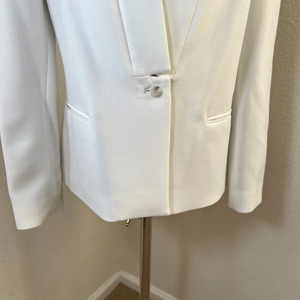 J BRAND Emily Stretch Blazer White Size Medium Shawl‎ Collar One Button Tailored
